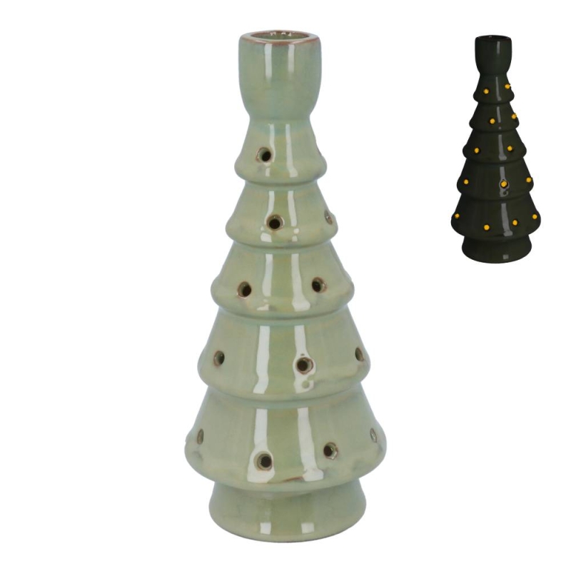 Gisela Graham Pale Green Ceramic LED Candlestick- Large