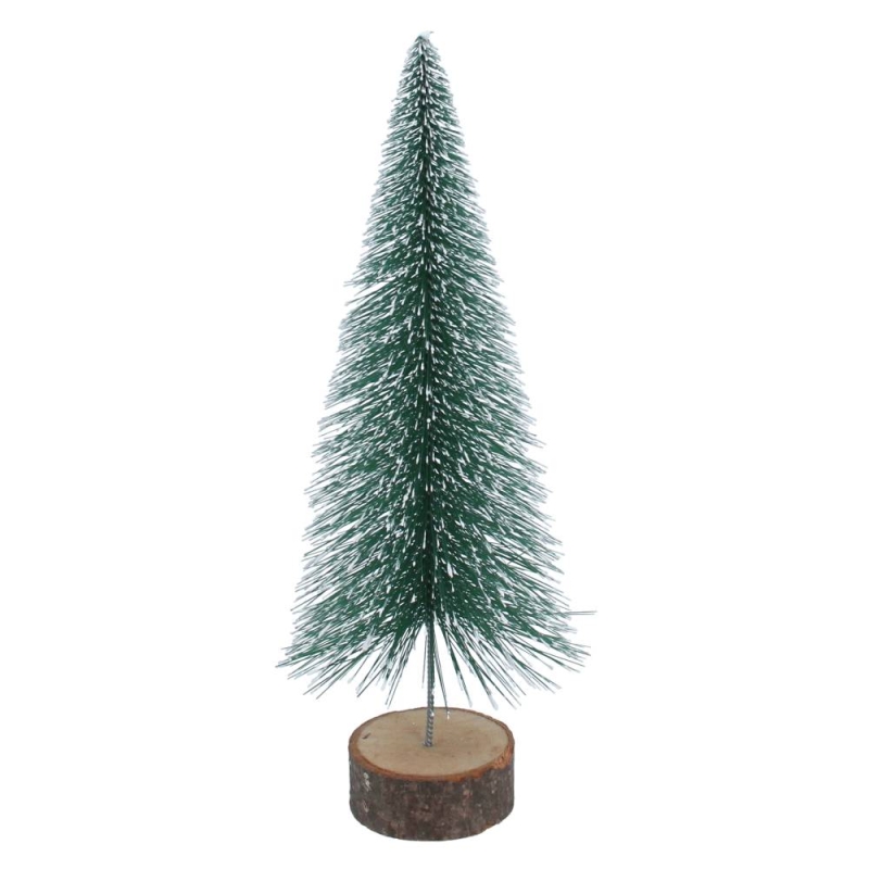 Gisela Graham Snowy Green Bristle Effect Tree on Log - Medium