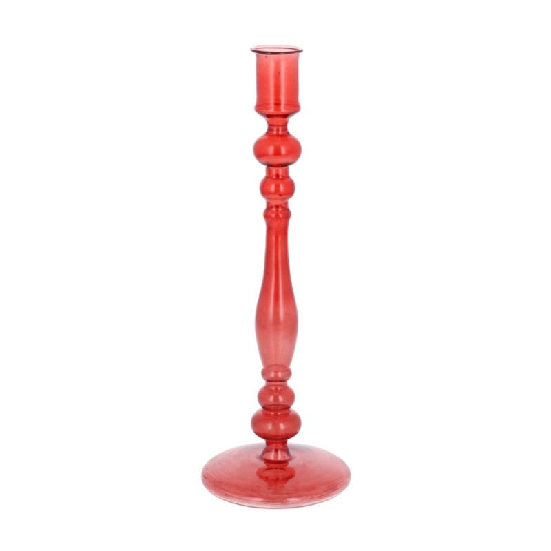 Gisela Graham Tall Glass Candlestick - Red