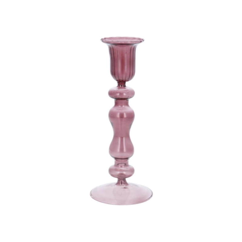 Gisela Graham Glass Candlestick - Aubergine