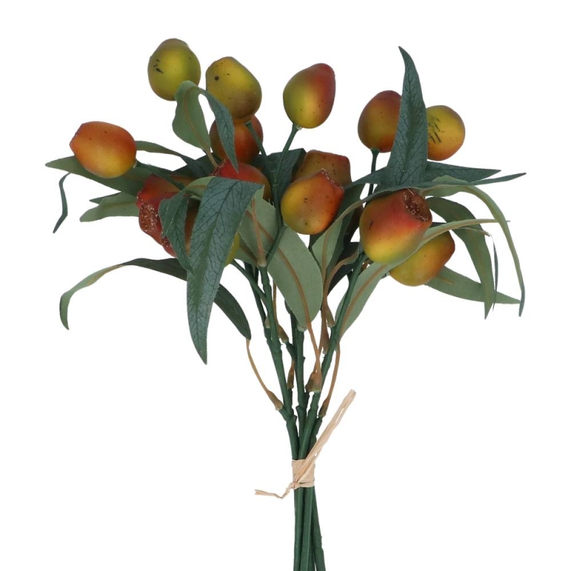 Gisela Graham Yellow Red Berries With Foliage Bunch