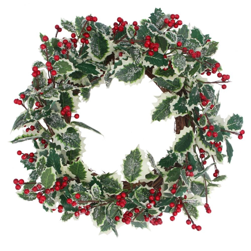 Gisela Graham Variegated Holly Red Berry Wreath