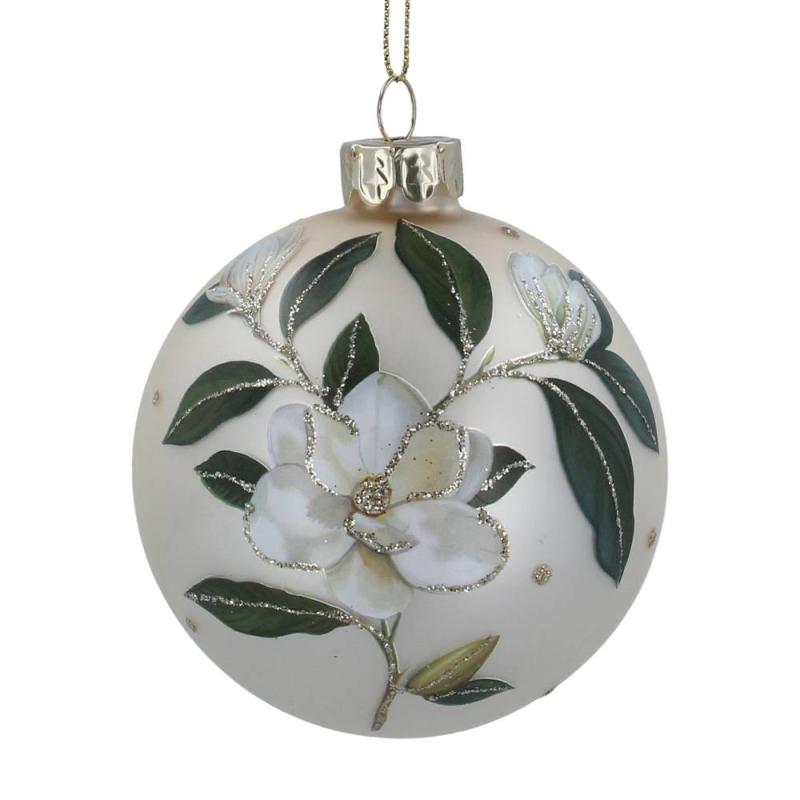 Gisela Graham Matt Cream Glass Magnolia Ball 