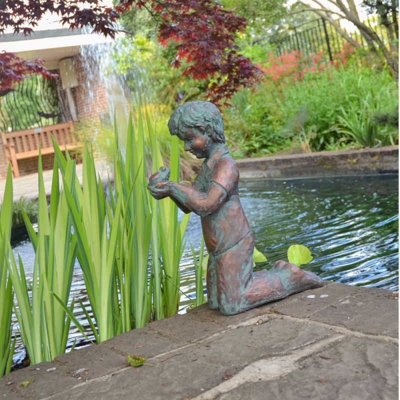 Boy With Frog - Garden Sculpture