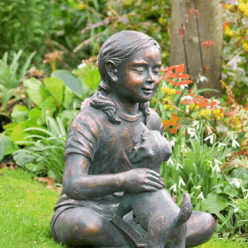 Girl With Puppy - Garden Sculpture