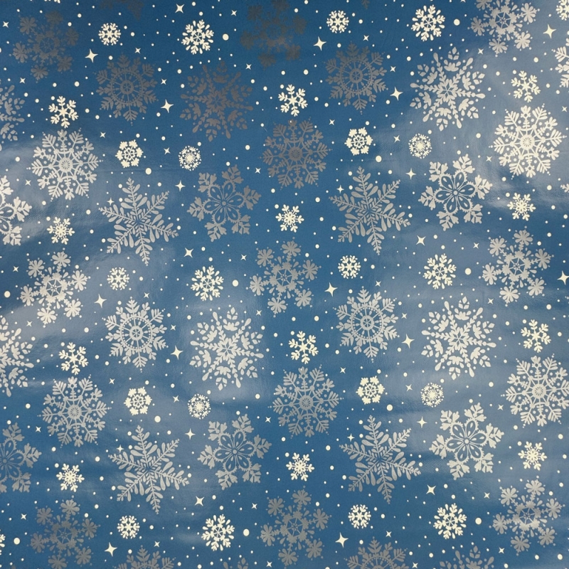 Snowflakes Blue PVC Tablecloth Fabric