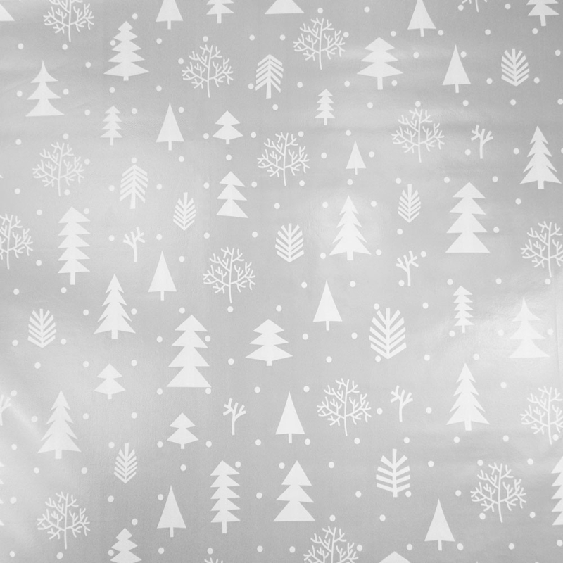 Scandi Xmas Tree Silver PVC Tablecloth Fabric