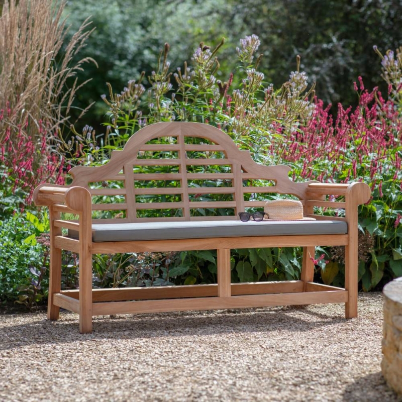 Lutyens Style Teak Bench with Taupe Cushion