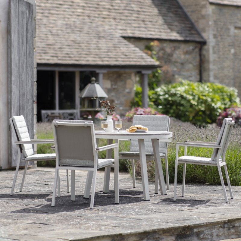 Umbria Dining Set with 4 Stacking Chairs in Mocha