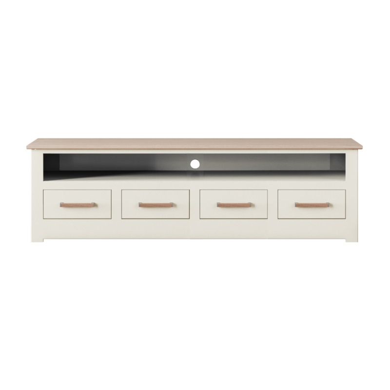 Milton Open Shelf TV Unit 4 Drawer Oak Top