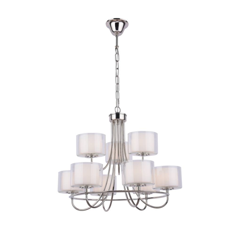 Laura Ashley Southwell 9lt Chandelier Polished Nickel & Opal Glass 