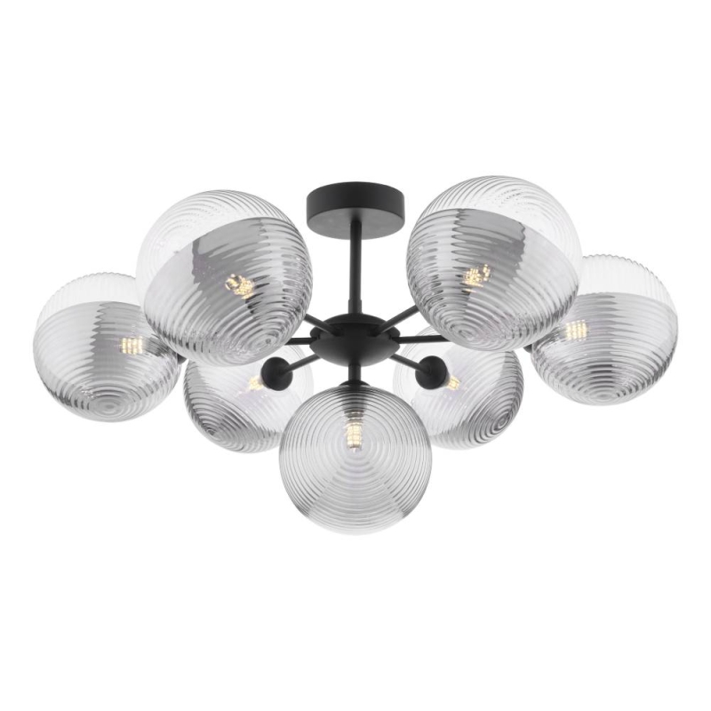 Cohen 7 Light Semi-Flush Matt Black & Ribbed Glass Shades