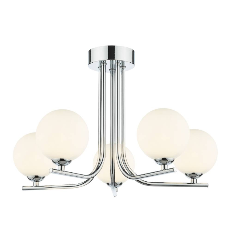 Cradle 5 Light Semi Flush Polished Chrome & Opal Glass Shades