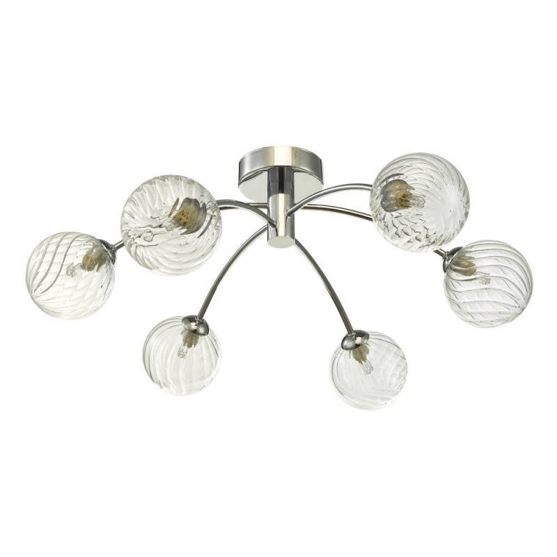 Izzy 6 Light Semi Flush With Twisted Style Closed Glass Shades