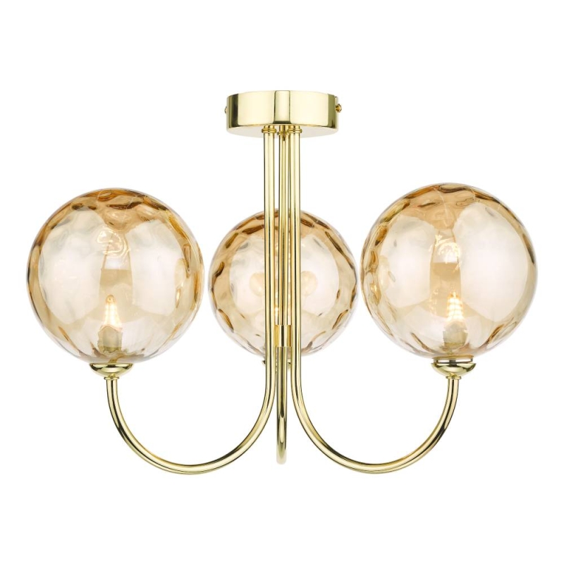 Jared 3 Light Semi Flush With Champagne Dimpled Glass Shades