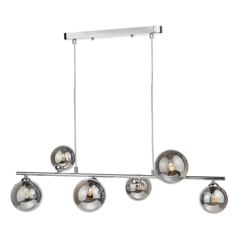 Spiral 6 Light Bar Pendant & Smoked Glass Shades