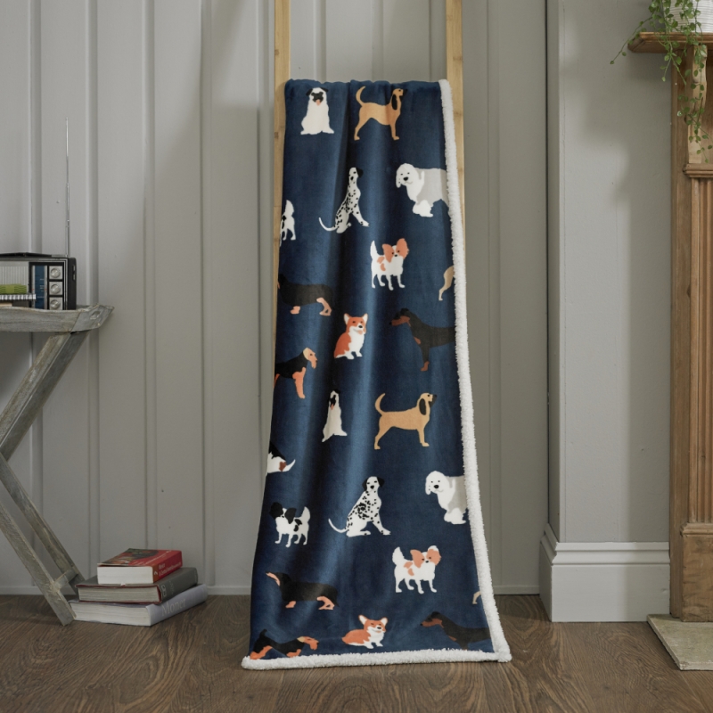 Deyongs Dog Club Printed Sherpa Throw