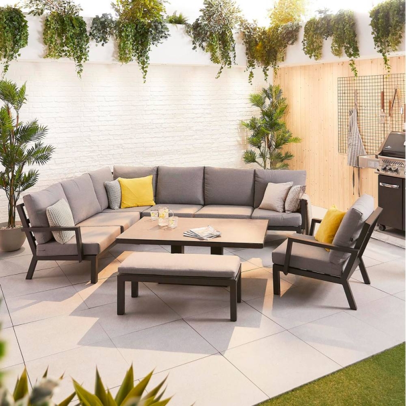 Apollo L Shaped Corner Sofa Set With Rising Table, Armchair & Bench