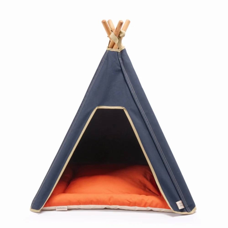 Pooch & Paws Large Dog Teepee & Mat Combination Set - Navy Blue/Orange