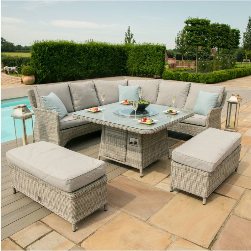 Oakham Grand Corner Sofa Set with Fire Pit Table, Griddle & 2 Benches