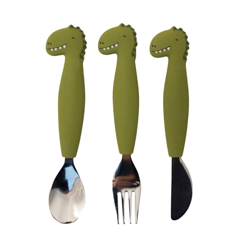 Mr Dino Silicone Cutlery Set - 3pk