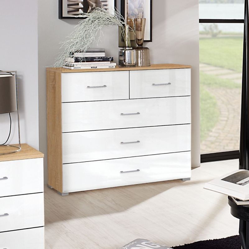 Mansfield 676C 5 Drawer Chest Oak/White