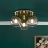 Lycia 3 Light Flush Ceiling Light Satin Gold & Gold Ombre Glass