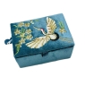 POM Blue Velvet Embroidered Crane Jewellery Box