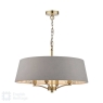 English Heritage Birch 4 Light Shadelier Antique Brass and Taupe With Shade