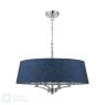 English Heritage Down House 4 Light Shadelier Satin Chrome and Blue With Shade