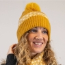 POM Recycled Blend Mustard and White Scandi Flower Bobble Hat