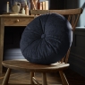 William Morris Strawberry Thief Embossed Circular Cushion Prussian Blue